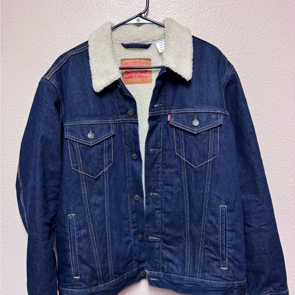 Dark Blue Denim Jacket with Sherpa Collar